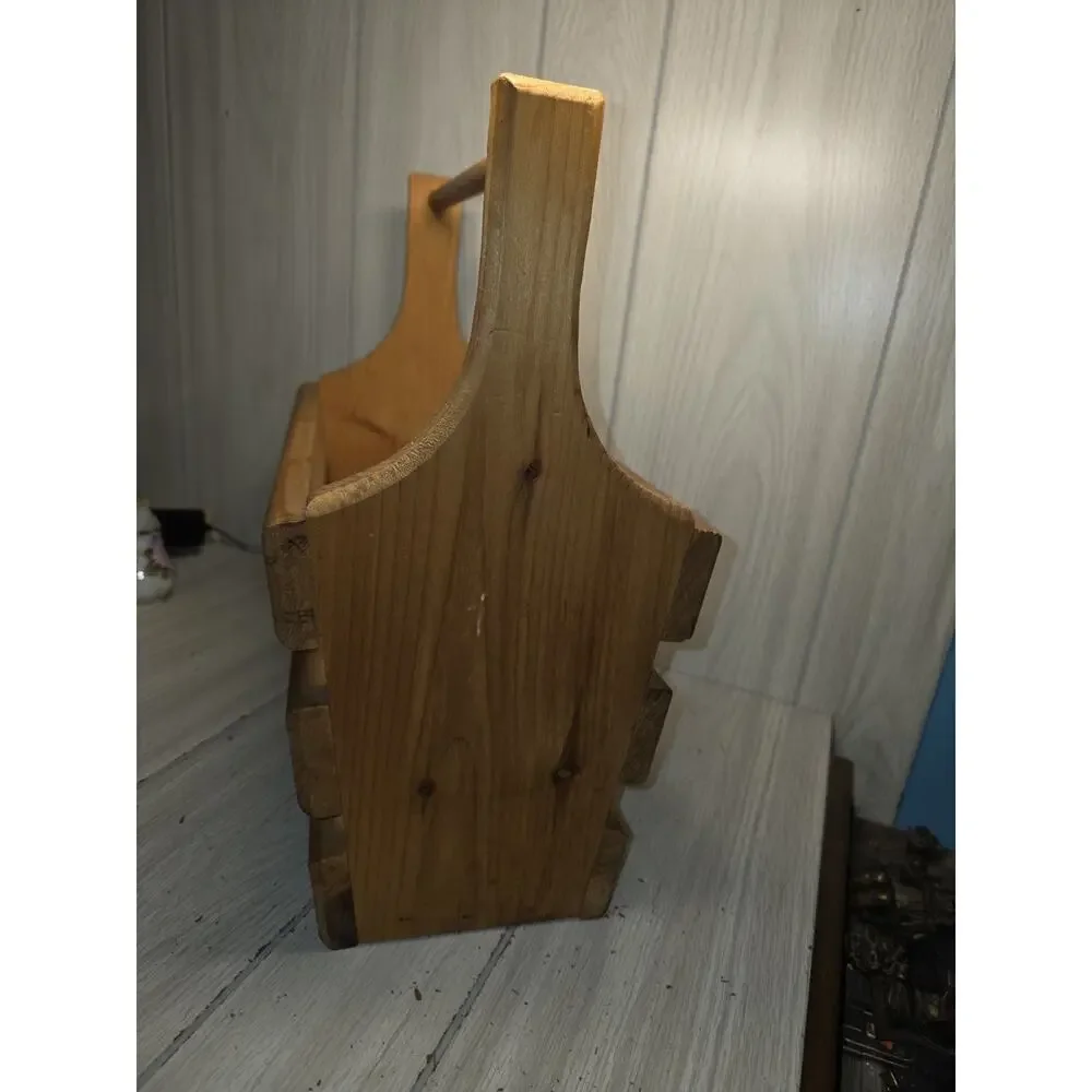 Vintage Handmade Wooden Slat Storage Basket Caddy With Handle Farmhouse Country